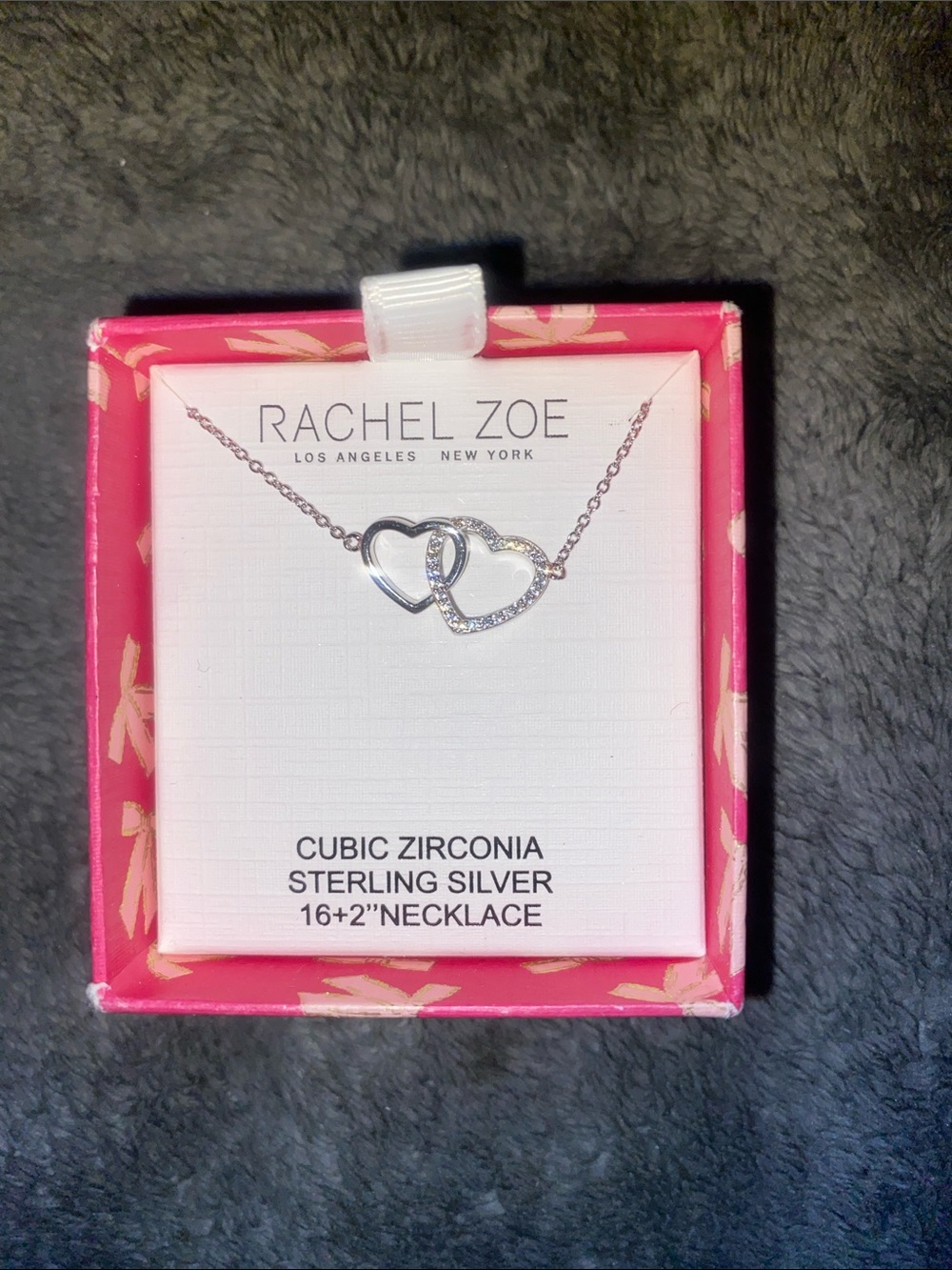 Rachel Zoe Silver Interlocking Heart Necklace with CZ Accents - Silver